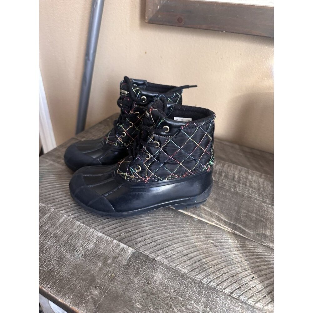 Sperry Port Rainbow Toddler Girls Size 13m Black Quilted Casual Duck Rain Boots